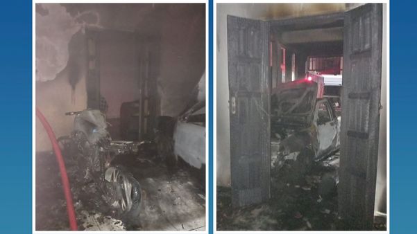 Incêndio atingiu veículos na garagem da casa, em Baixo Guandu