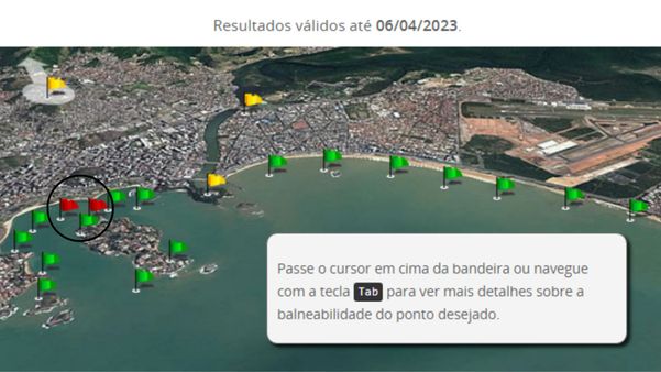 Pontos impróprios para banho na Praia da Guarderia, em Vitória