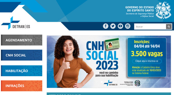 Site do Detran-ES informa sobre CNH Social