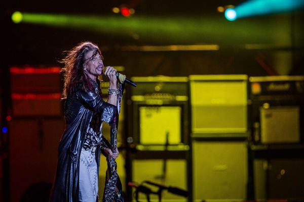 Vocalista Steven Tyler na apresentação da banda Aerosmith no palco Mundo, no quarto dia do Rock in Rio 2017, na Cidade do Rock no Parque Olímpico na zona oeste do Rio de Janeiro