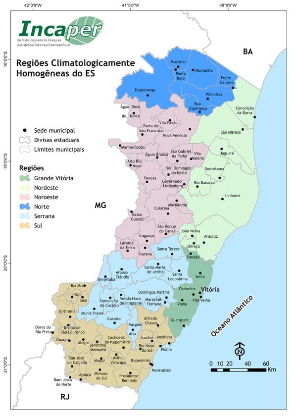 Classificação das regiões capixabas de acordo com o Incaper