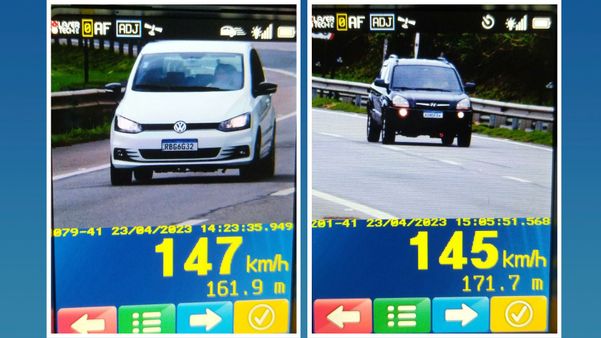 Motoristas foram flagrados pela Polícia Rodoviária Federal com velocidades acima de 140 km/h