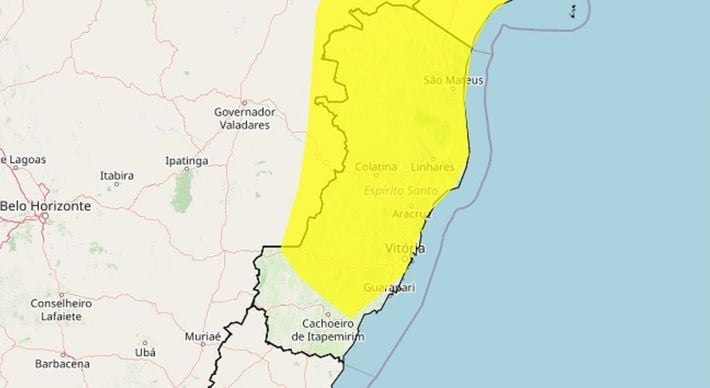 Inmet emitiu alerta amarelo – de perigo potencial – válido até a manhã desta quarta-feira (26); expectativa é de até 50 mm por dia, junto de ventos intensos