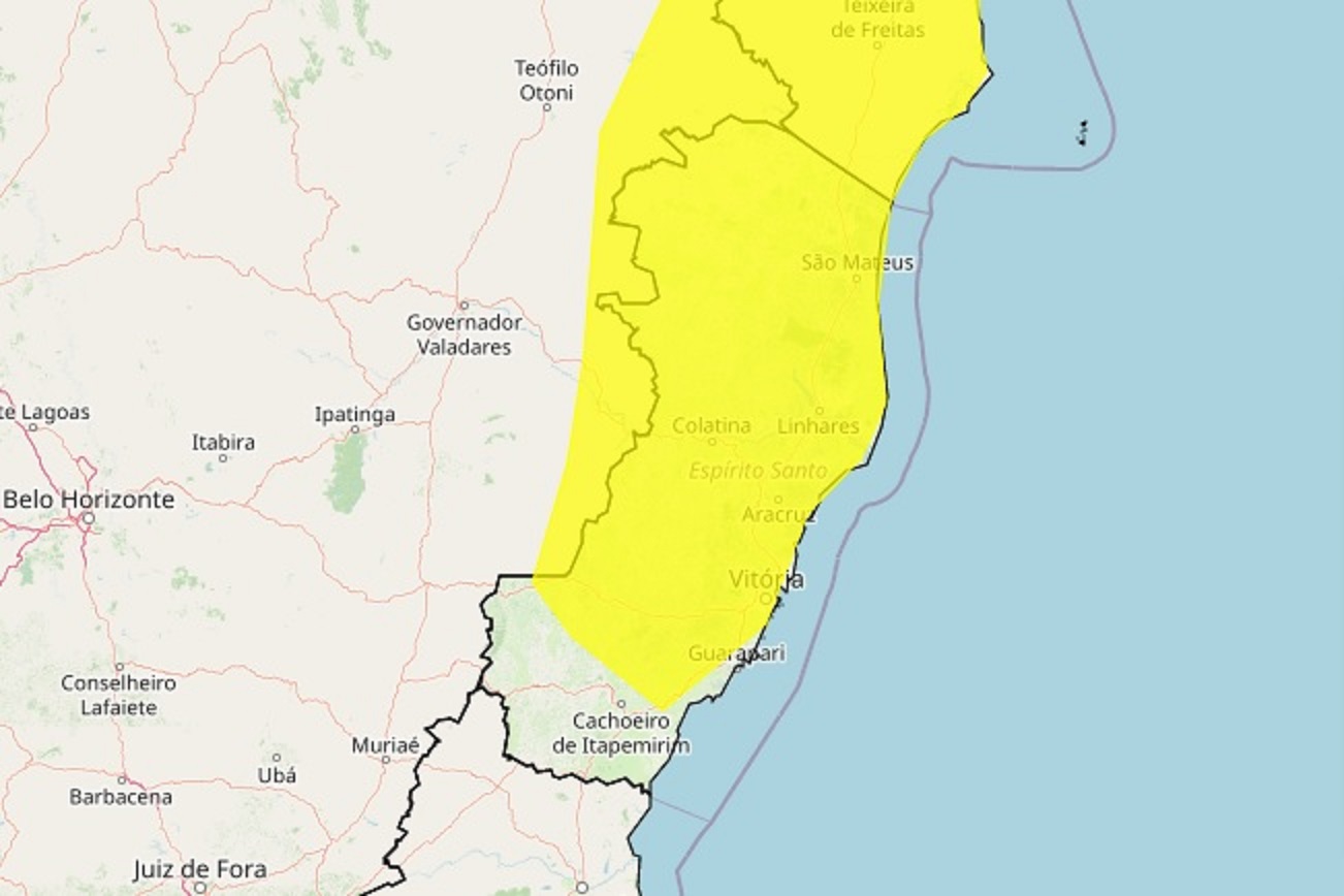 Inmet emitiu alerta amarelo – de perigo potencial – válido até a manhã desta quarta-feira (26); expectativa é de até 50 mm por dia, junto de ventos intensos