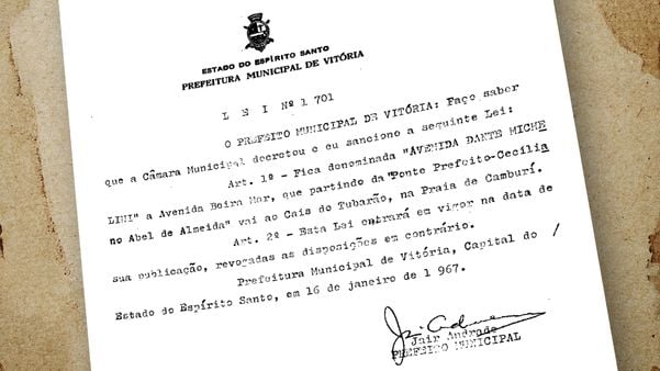 A avenida Dante Michelini recebeu este nome após lei sancionada pela Prefeitura de Vitória em 1967