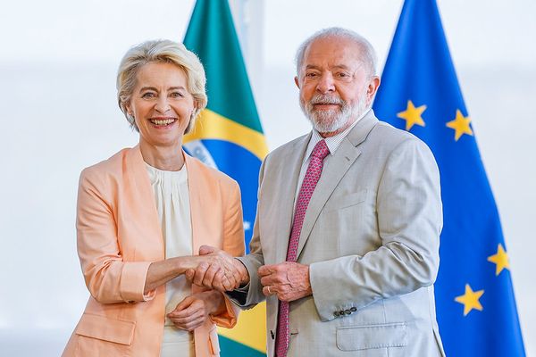 Presidente da Comissão Europeia, Ursula von der Leyen, Presidente da República, Luís Inácio Lula da Silva, durante reunião seguida de declaração à imprensa.