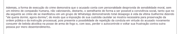 Trecho de decisão do juízo da 1ª Vara Criminal de Vitória