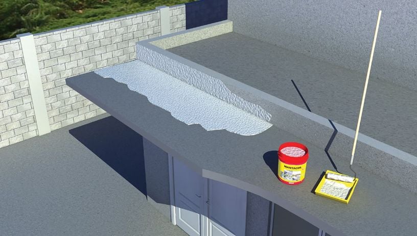 Ilustração do processo de aplicação de produto impermeabilizando da Sika em laje 