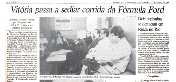 A Gazeta noticiou a chegada da Fórmula Ford em junho de 1989