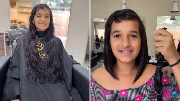 Anna Karolina antes e depois do corte de cabelo