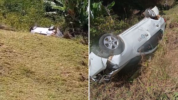 Carro da prefeitura de Pancas capota em acidente no fim da tarde de quinta-feira (7), na estrada que segue para o distrito de Vila Verde