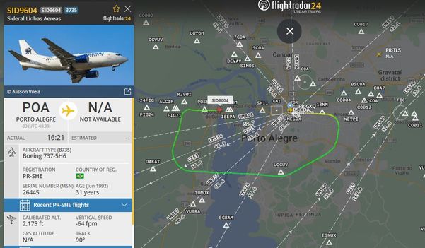 Detalhe do traçado da aeronave que levava o Botafogo para a Argentina