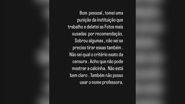 Professora do ES que faz ensaio sensual no OnlyFans se posiciona nas redes sociais após punição