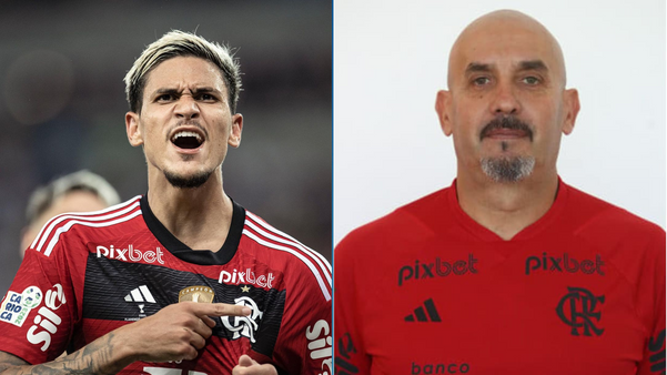 Pedro, atacante do Flamengo, e preparador físico Pablo Fernández