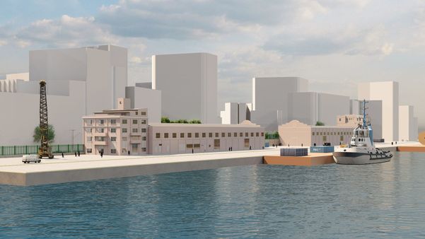 Projeção de como ficarão galpões do Porto de Vitória; cor ainda será definida