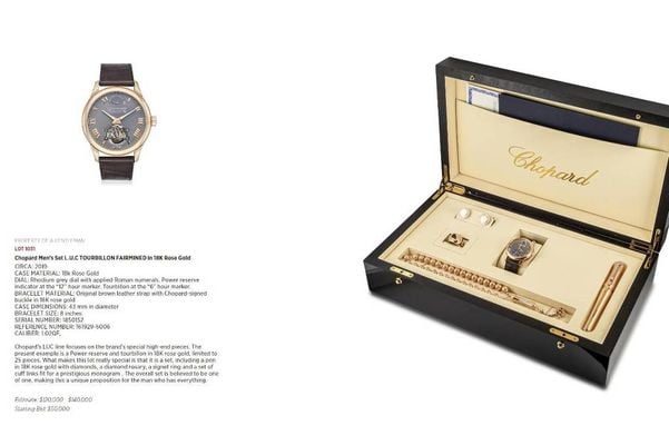 Anúncio da loja Fortuna Auction, de Nova York, para venda do conjunto de joias da Chopard doado pela Arábia Saudita ao ex-presidente Bolsonaro

