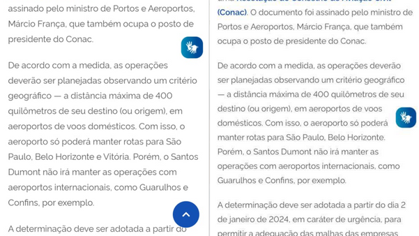 Imagem compara textos e alterações feitas pelo governo federal a respeito dos voos entre Vitória e o Santos Dumont