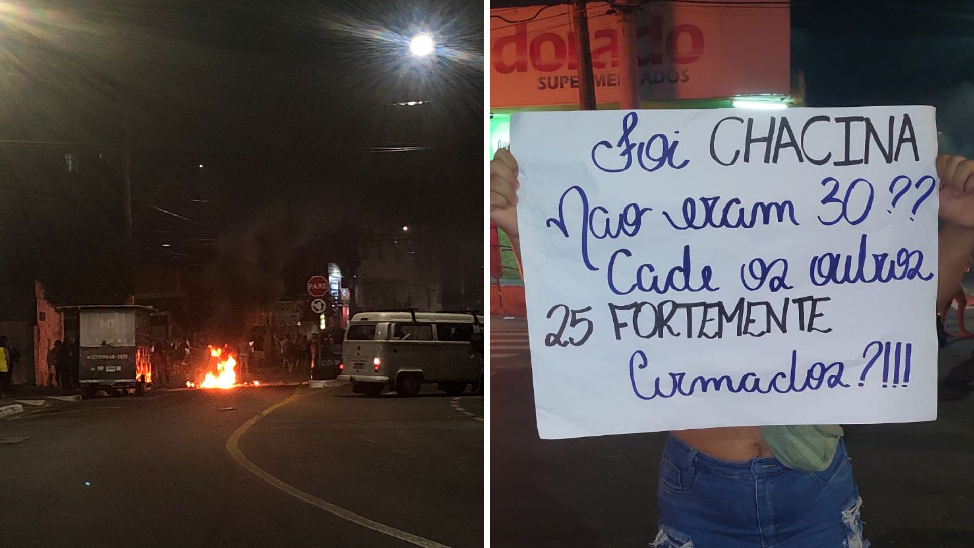 Manifestantes queimaram colchões e pneus e levaram cartazes na tarde desta quinta-feira (18); um dos principais acessos da região de Tabuazeiro foi interditado, segundo Guarda Municipal