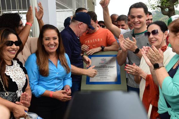 Governador Renato Casagrande e o prefeito de Vitória, Lorenzo Pazolini, em inauguração do aquaviário na Praça do Papa por Ricardo Medeiros