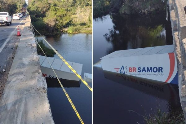 Caminhão cai de ponte na BR 101 no Norte do ES