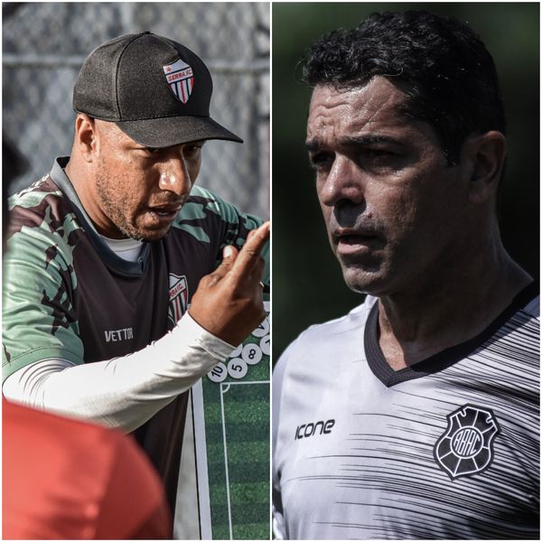 Rodrigo César, técnico do Serra, e Max Sandro, técnico do Rio Branco