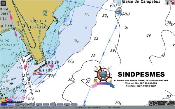 Linha imaginária traçada entre pontos vermelho e amarelo mostra área onde pesca era proibida