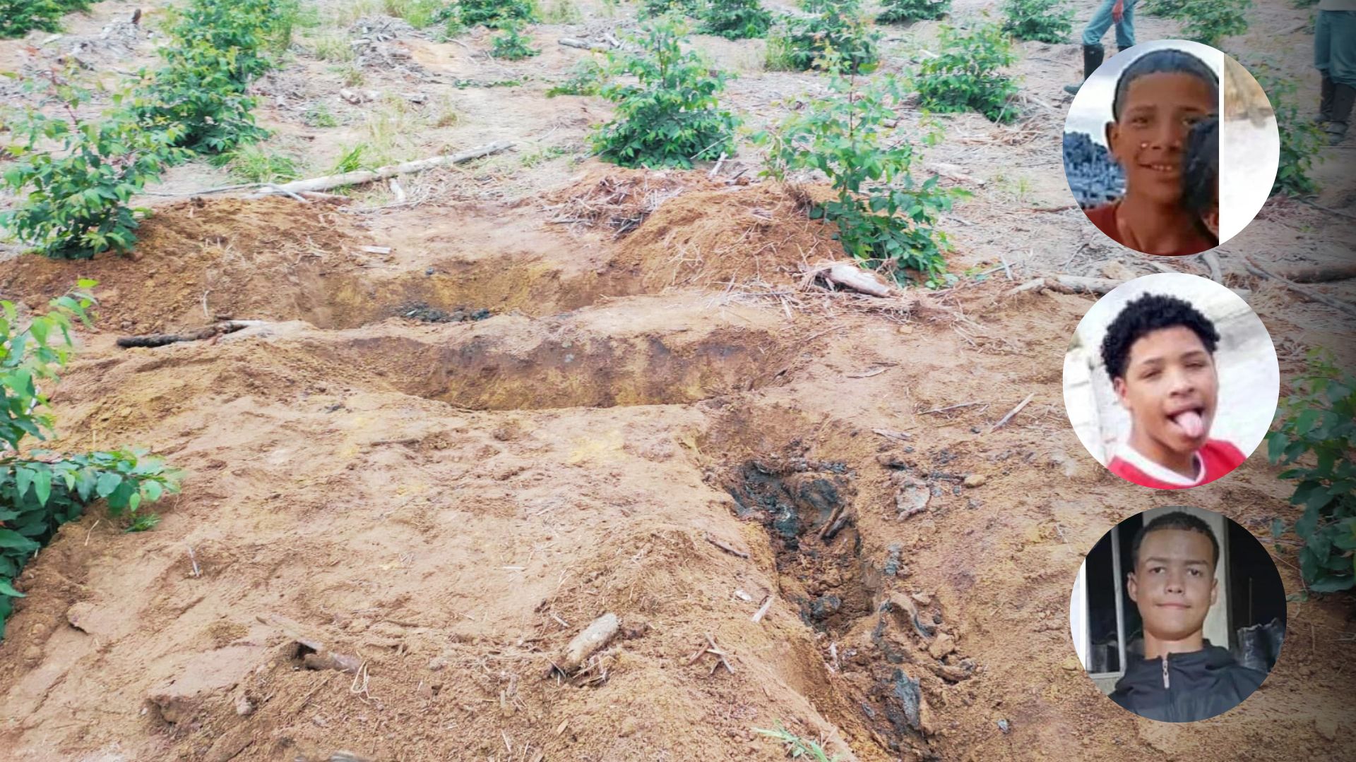 Corpos dos três adolescentes foram encontrados em covas rasas, na tarde desta sexta-feira (1), em uma área de plantação de eucalipto