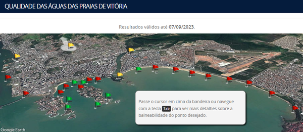 Mapa indica pontos próprios para banho em Vitória