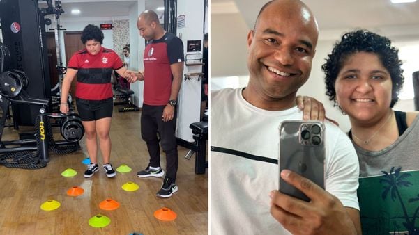 Thais e o personal trainer Ronaldo Sepulchro, que a acompanha há 3 meses
