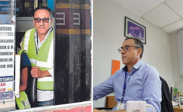 André Beltrane cobrando o primeiro pedágio da Terceira Ponte (à esquerda) e em seu trabalho atual pel concessionária