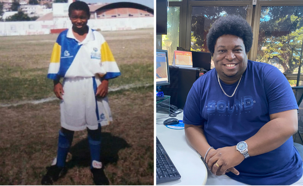 Filipe Souza em campo pela Copa A Gazetinha e hoje na Redação como editor de Esportes  