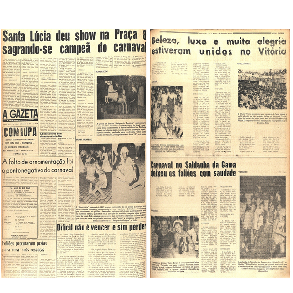 Matérias antigs de A Gazeta sobre o Carnaval de Vitória 