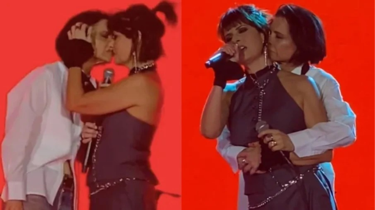 Artistas trocaram beijos ao cantar 'Mesmo Que Seja Eu', música de Erasmo Carlos regravada por Marina nos anos 1980