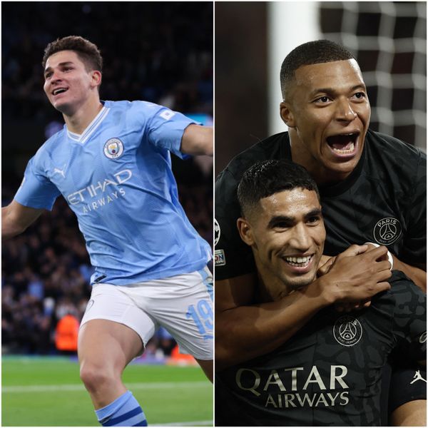 Julian Alvarez marcou dois gols para o City; Mbappé e Hakimi marcaram os gols do PSG