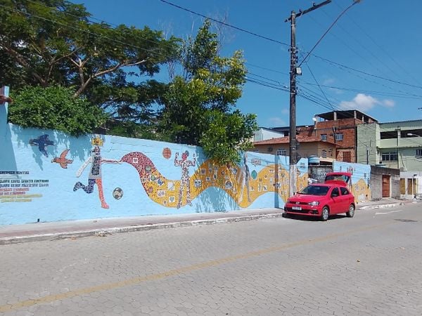 Moradores e estudantes de Santo Antonio constroem um mosaico em um dos muros do bairro da capital capixaba por Yvana Belchior