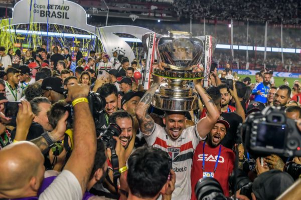 Elenco do São Paulo comemora título da Copa do Brasil no Morumbi por Paulo Souza/Divulgação