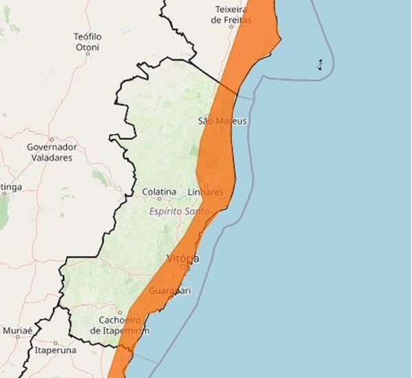 Alerta de ventos costeiros para o litoral do Espírito Santo