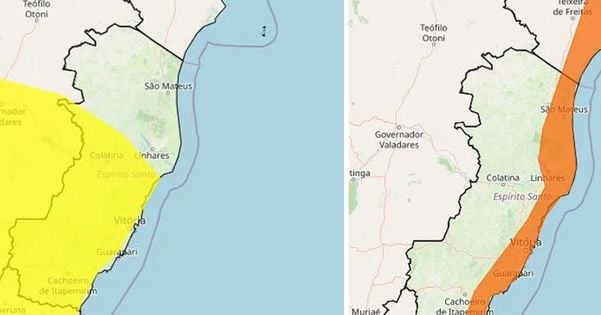 ES está com dois alertas de tempo válidos: um para chuva forte e outro para ventos costeiros