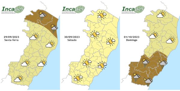 Previsão do tempo para o fim de semana, segundo o Incaper