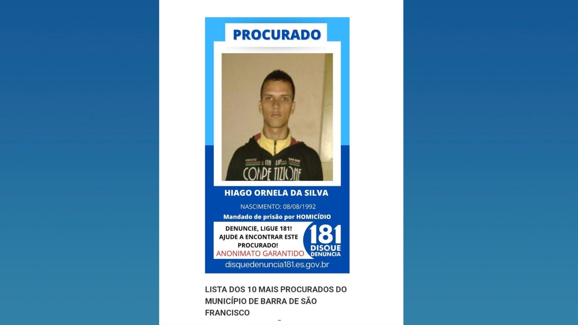 Hiago Ornela da Silva, de 31 anos, é réu por envolvimento em um duplo homicídio em Águia Branca. Segundo a Polícia Civil, ele também tem participação em duas tentativas de homicídio