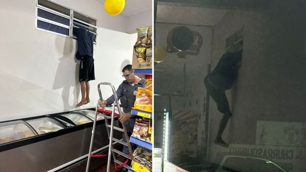 Suspeito fica preso em basculante de supermercado durante tentativa de furto