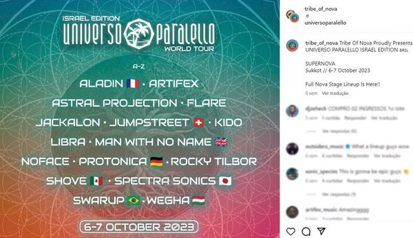 Anúncio no perfil oficial da Universo Paralello da 'Israel Edition Universo Paralello World Tour'