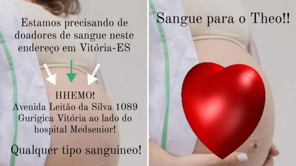 Família de Theo pede doação de sangue para o bebê em rede social