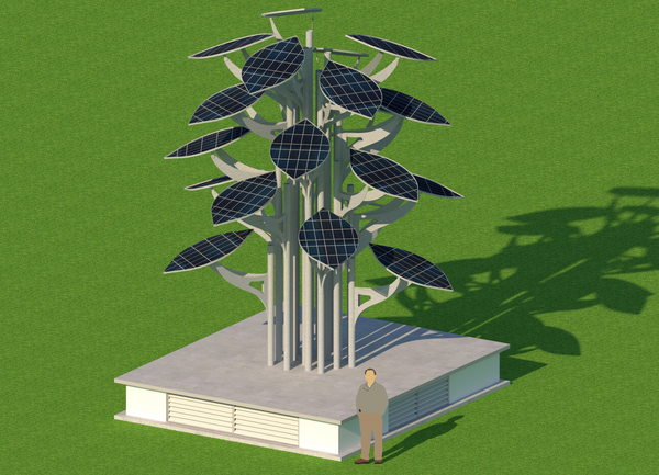 O projeto inicial da Árvore Solar traz uma base de sustentação para disposição dos 