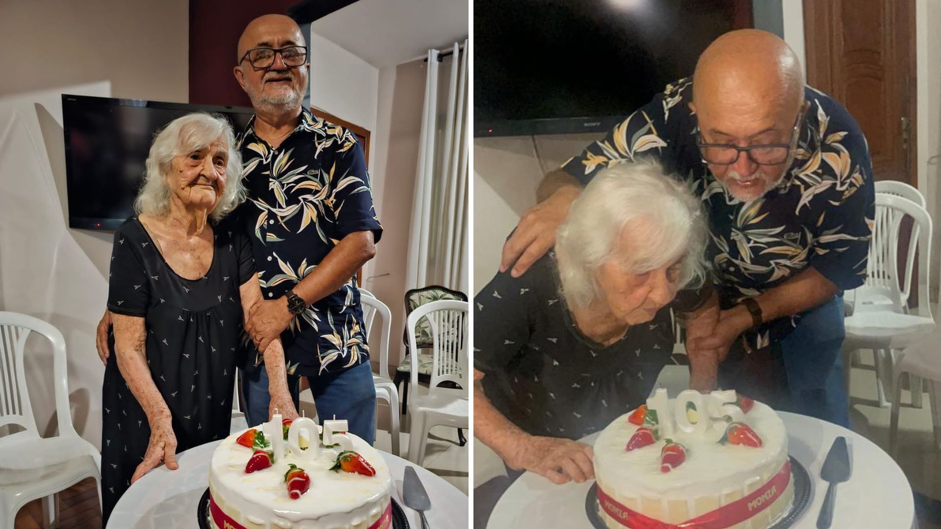 Comemoração dos 105 anos de dona Penha teve bolo e família reunida