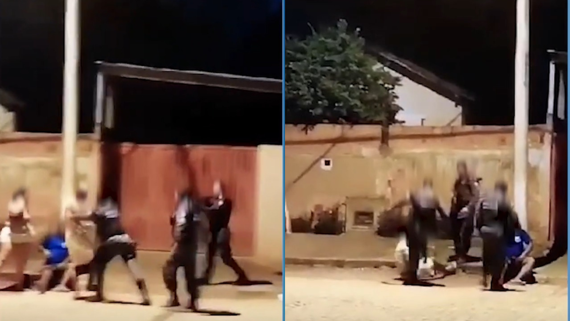 Imagens mostram quando policiais se aproximam de um grupo e desferem empurrões e chutes em um homem; ação ocorreu após jogo de futebol na região