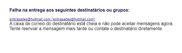 Sintrasades: e-mails enviados ao Sintrasades na segunda-feira (30) voltaram