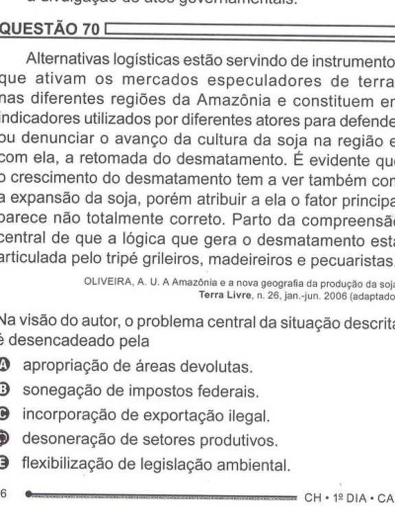 Questão do Enem 2023 é alvo de críticas da bancada do agronegócio no Congresso Nacional