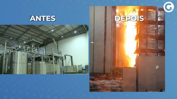 Comparação de imagens da fábrica atingida por incêndio em Linhares