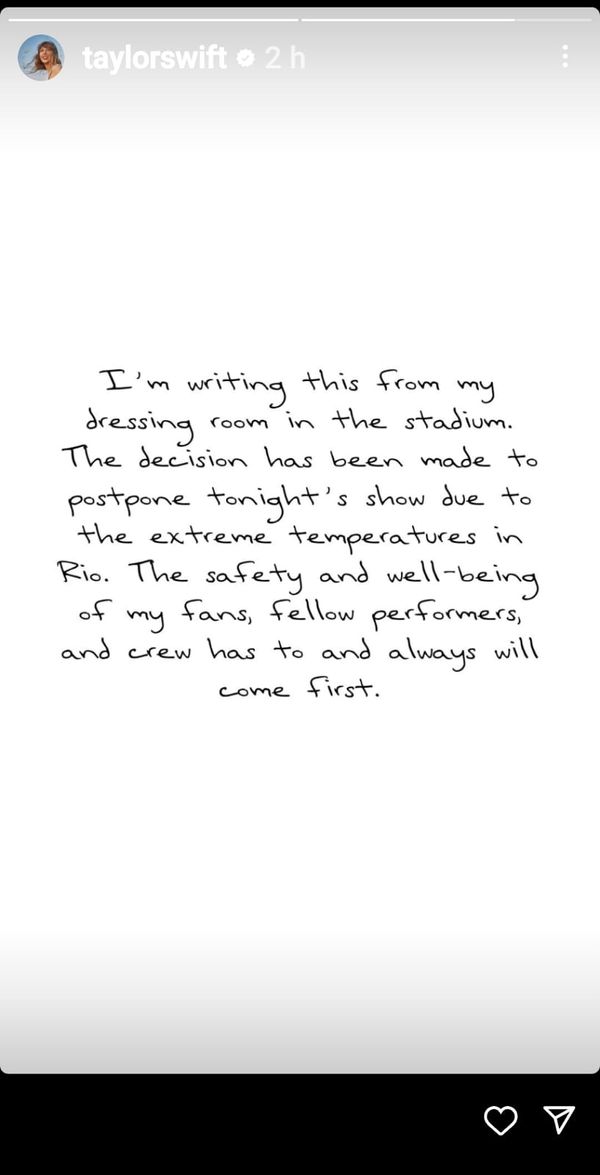 Carta de Taylor Swift sobre adiamento de show